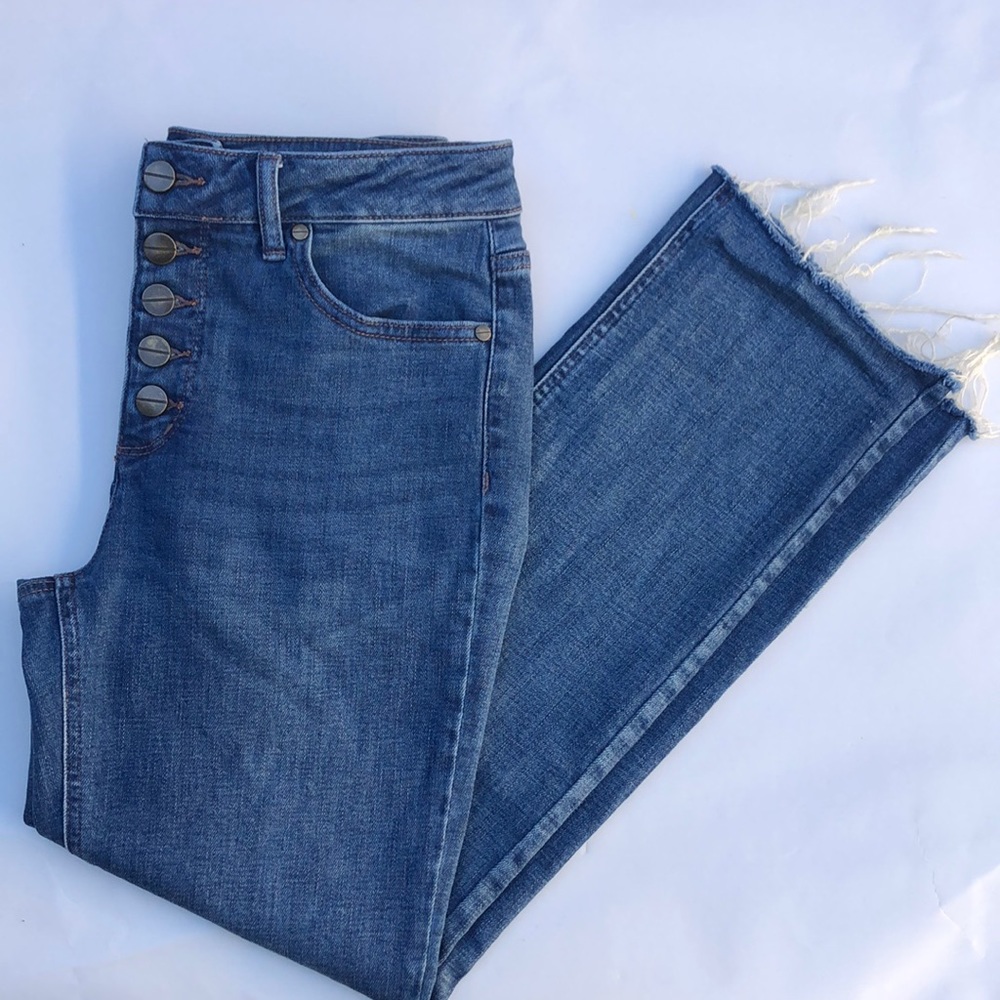 Kenneth Cole Fly Button Front Raw Hem Denim Jeans Inseam 27"